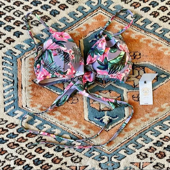 Shade & Shore Light Lift Ruffle Wrap Floral Tropical Bikini Top 36C - Picture 2 of 6